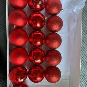 Set Of 16 Red Christmas Shatterproof Ornaments: Matte, Glittery & Glossy Finish